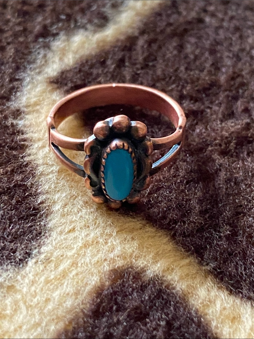 Vintage 70’s Copper and Turquoise Size 5 Pinky Ring
